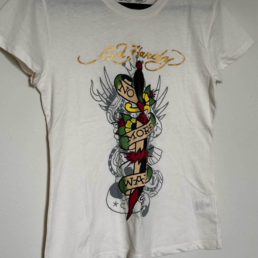 Ed Hardy White Tee with Bold Graphic